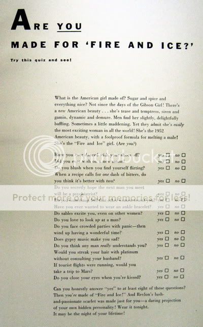 VOGUE FEATURES Revlon's "Fire & Ice" ~ November 1952 Blog_FireIce_1952_Nov1_Vogue_Revlon_DorianL_Quiz